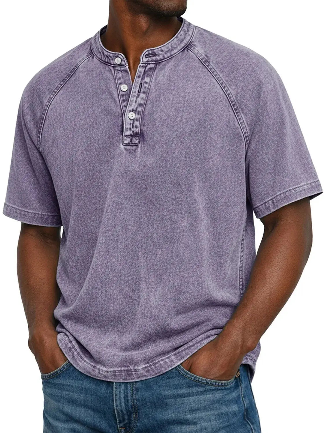 Camiseta Henley vintage para hombre | camiseta de manga corta