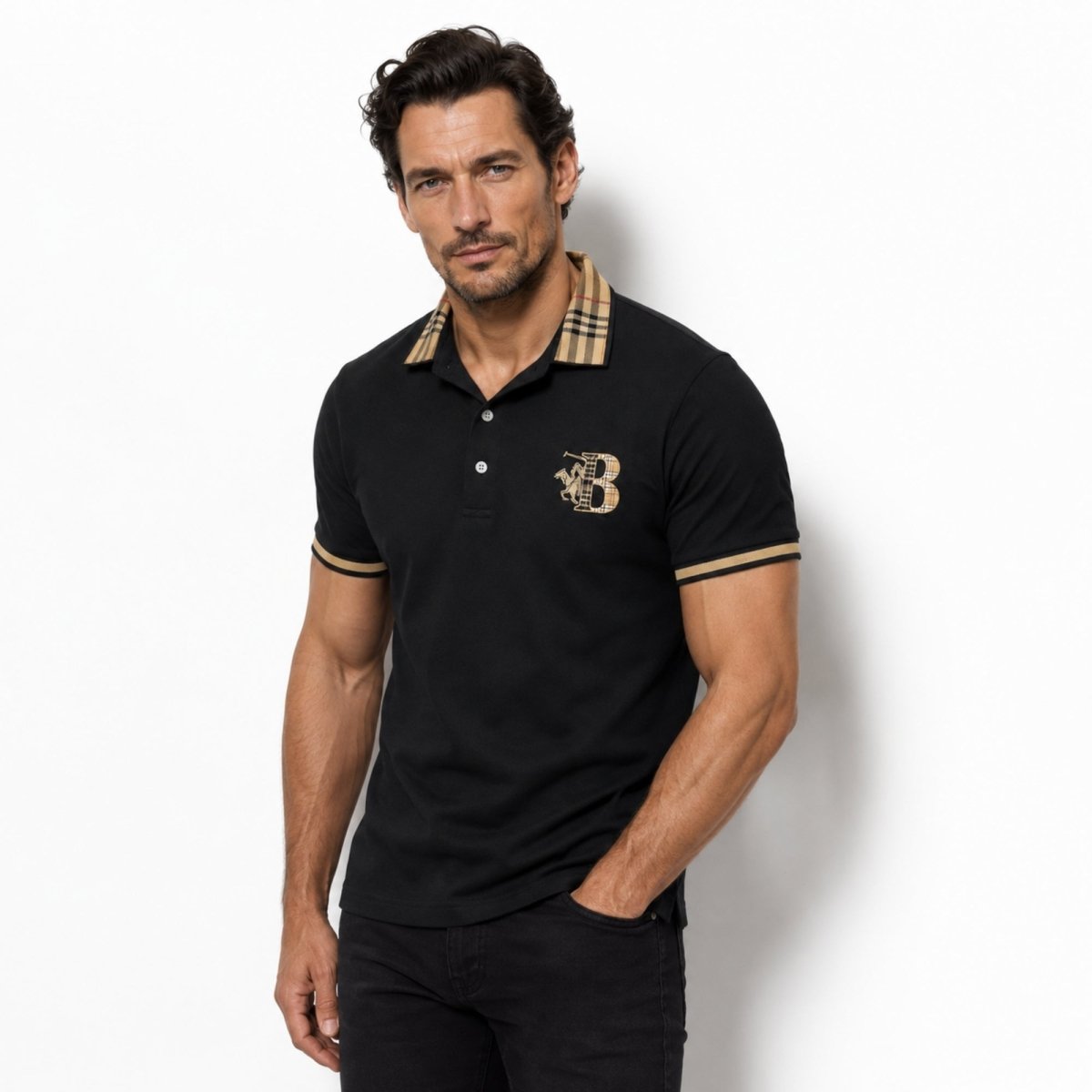 Polo pour homme en coton avec col à carreaux - Sort / L