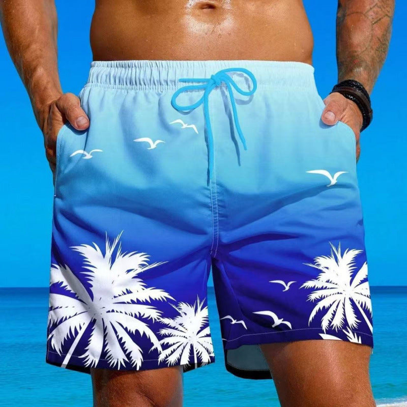 Pantalones cortos de baño para hombre con estampado de palmeras - Azul claro/Azul / S