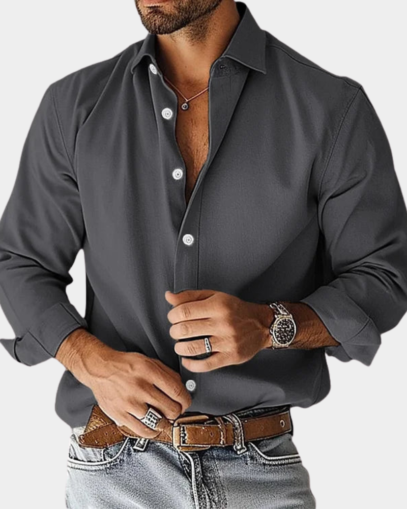 Men's slim fit cotton shirt - Mørkegrå / L