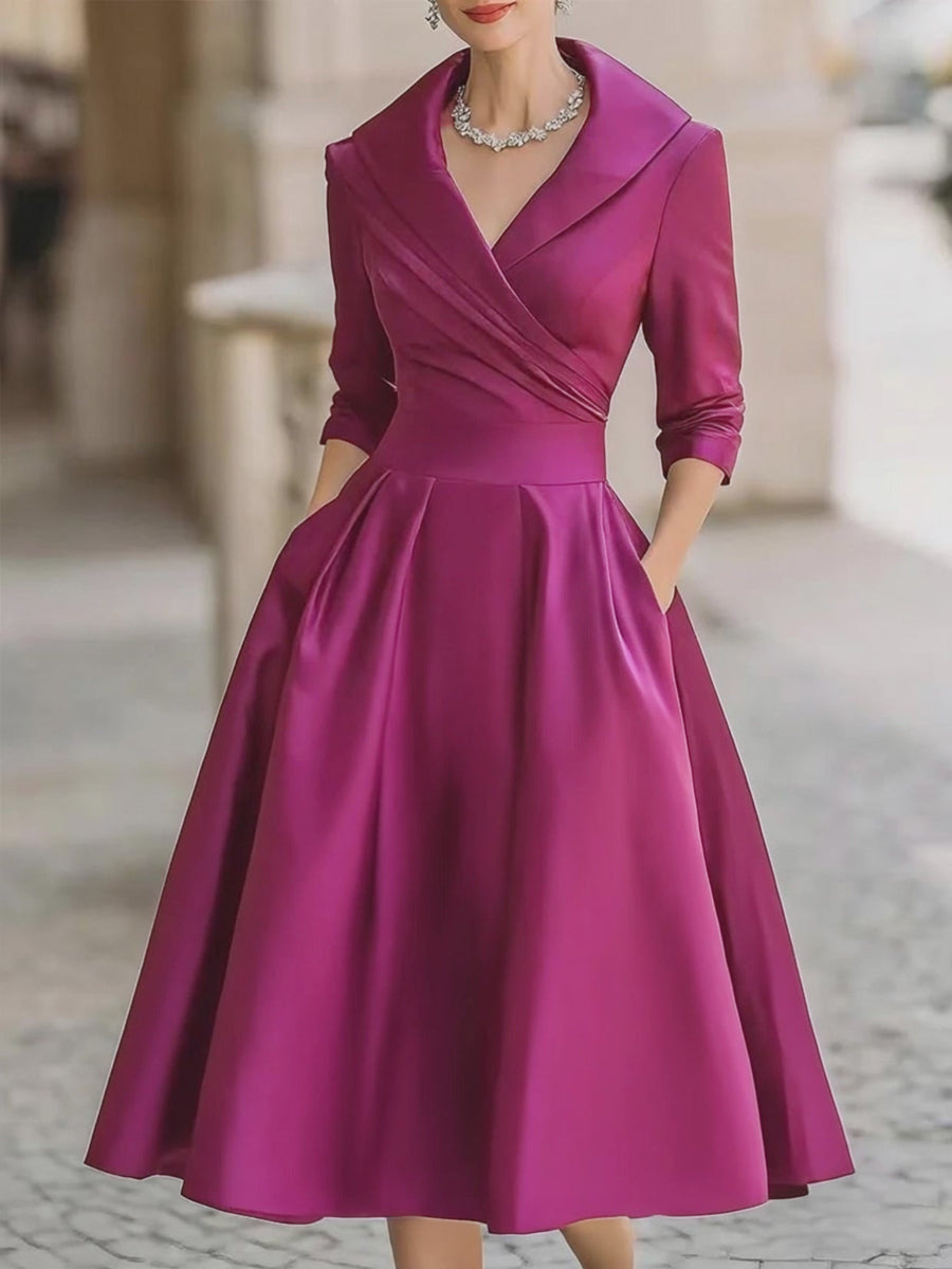 Abito midi in poliestere effetto raso con design a portafoglio - Fucsia / XL