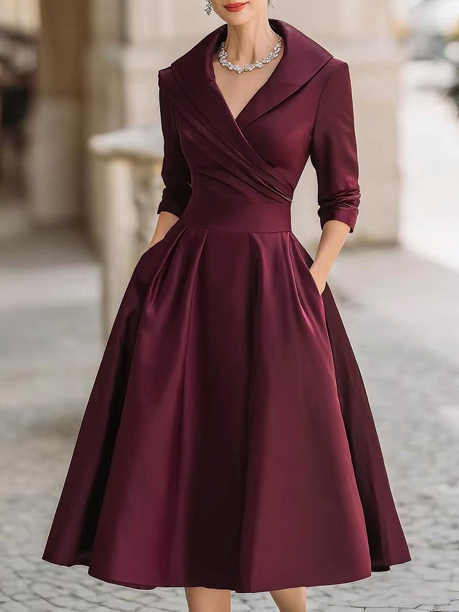 Abito midi in poliestere effetto raso con design a portafoglio - Rosso vino / XL