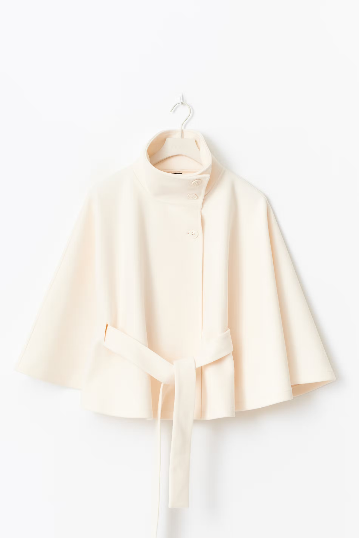 Manteau cape en laine pour femme avec ceinture à nouer - Creme / S