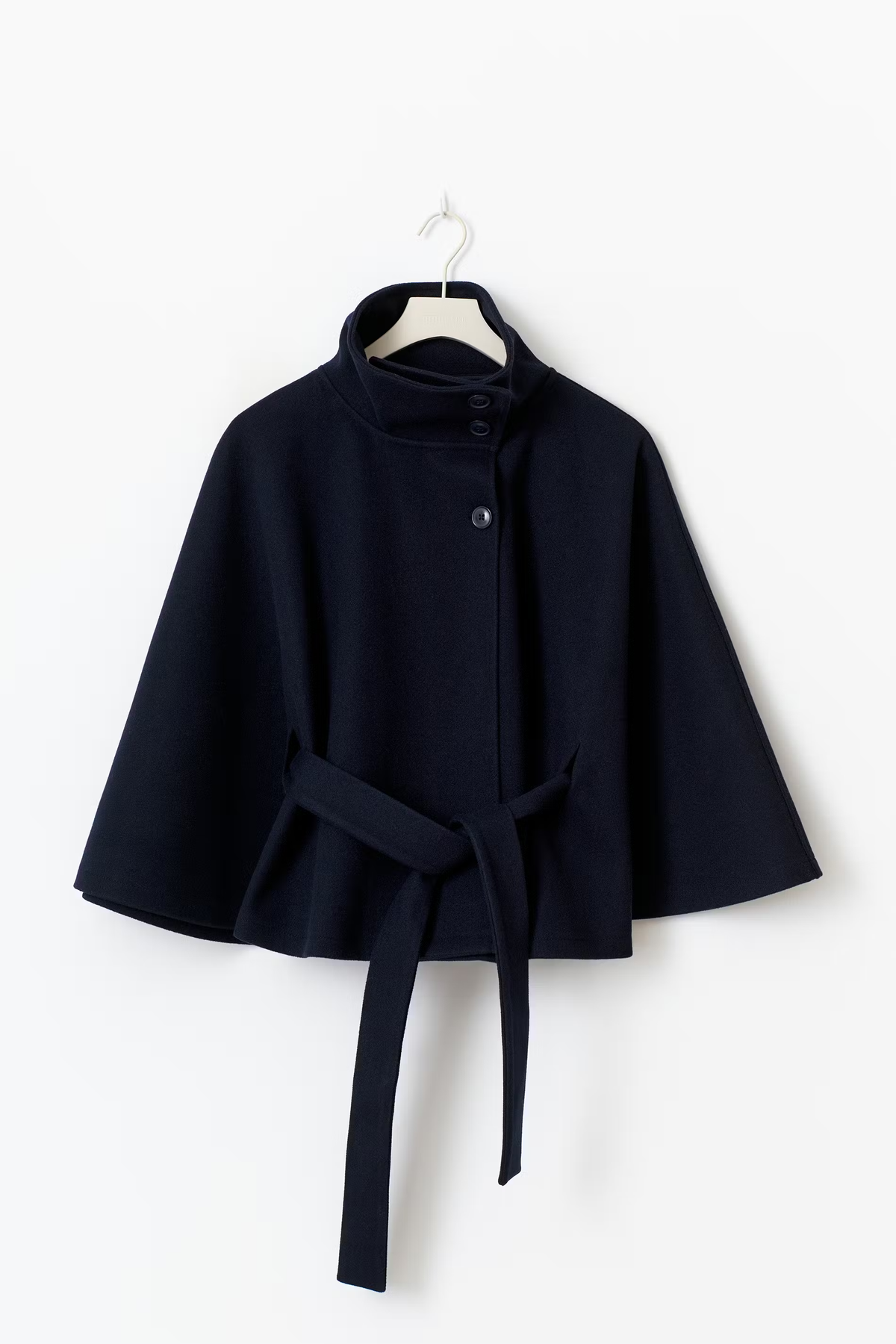 Manteau cape en laine pour femme avec ceinture à nouer - Blå / XL