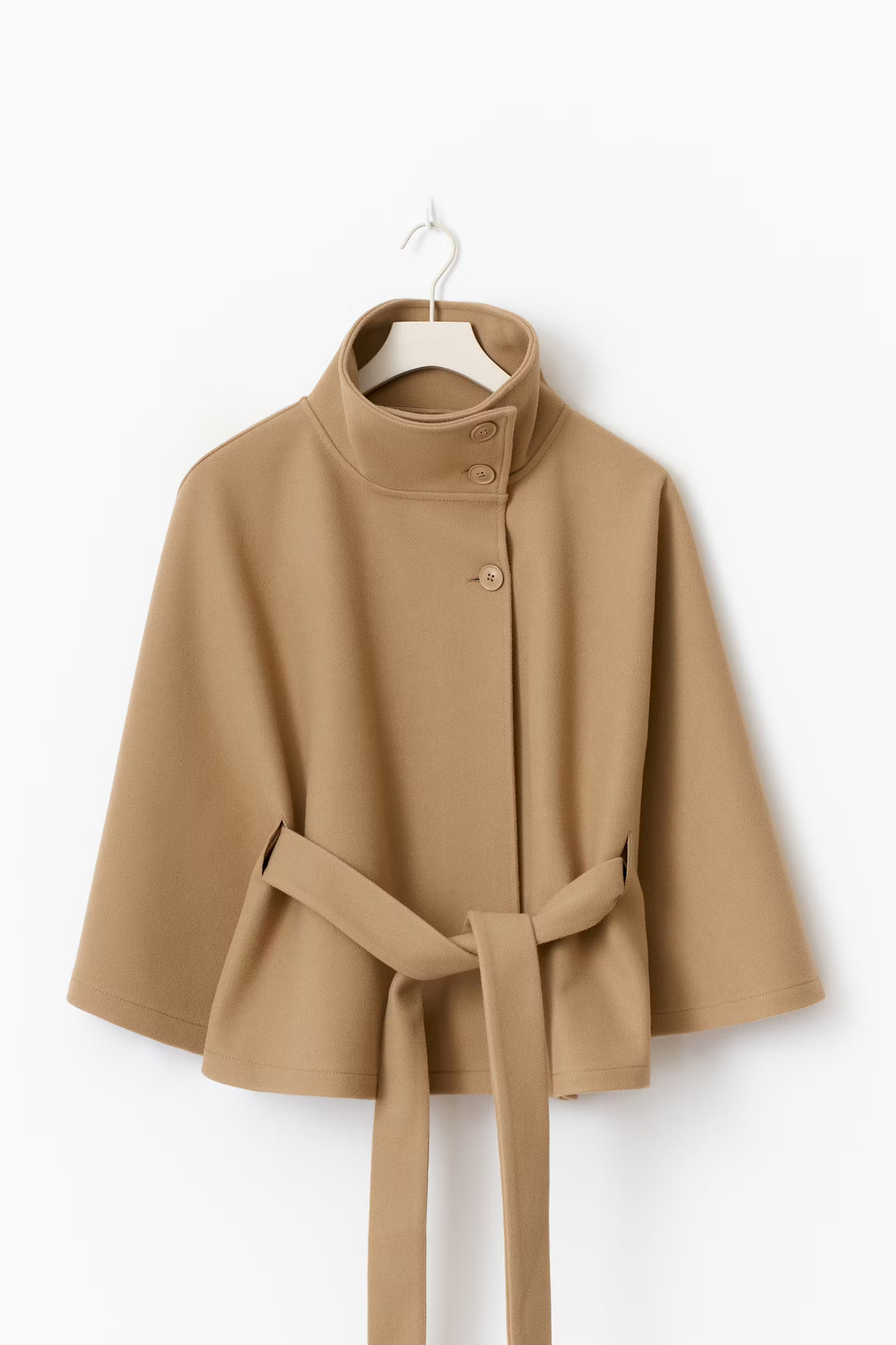 Manteau cape en laine pour femme avec ceinture à nouer - Beige / XL