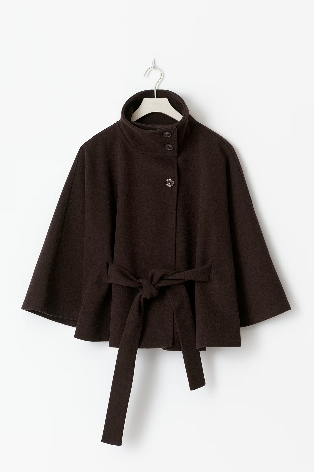 Manteau cape en laine pour femme avec ceinture à nouer - Brun / M