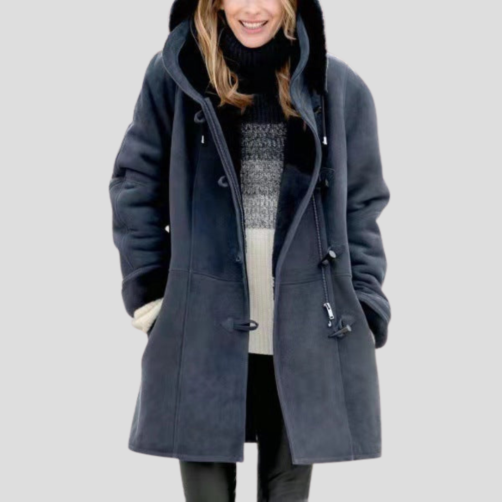 Abrigo de invierno forrado para mujer con capucha y forro suave - Gris oscuro / S