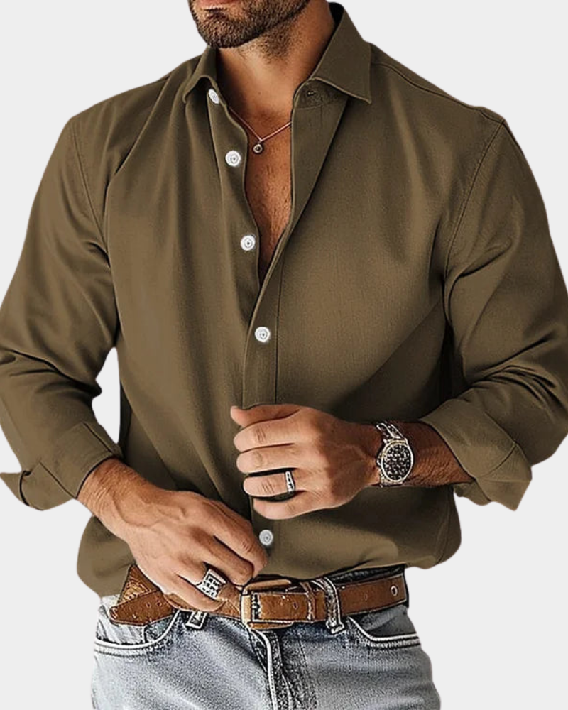 Men's slim fit cotton shirt - Brun / XL