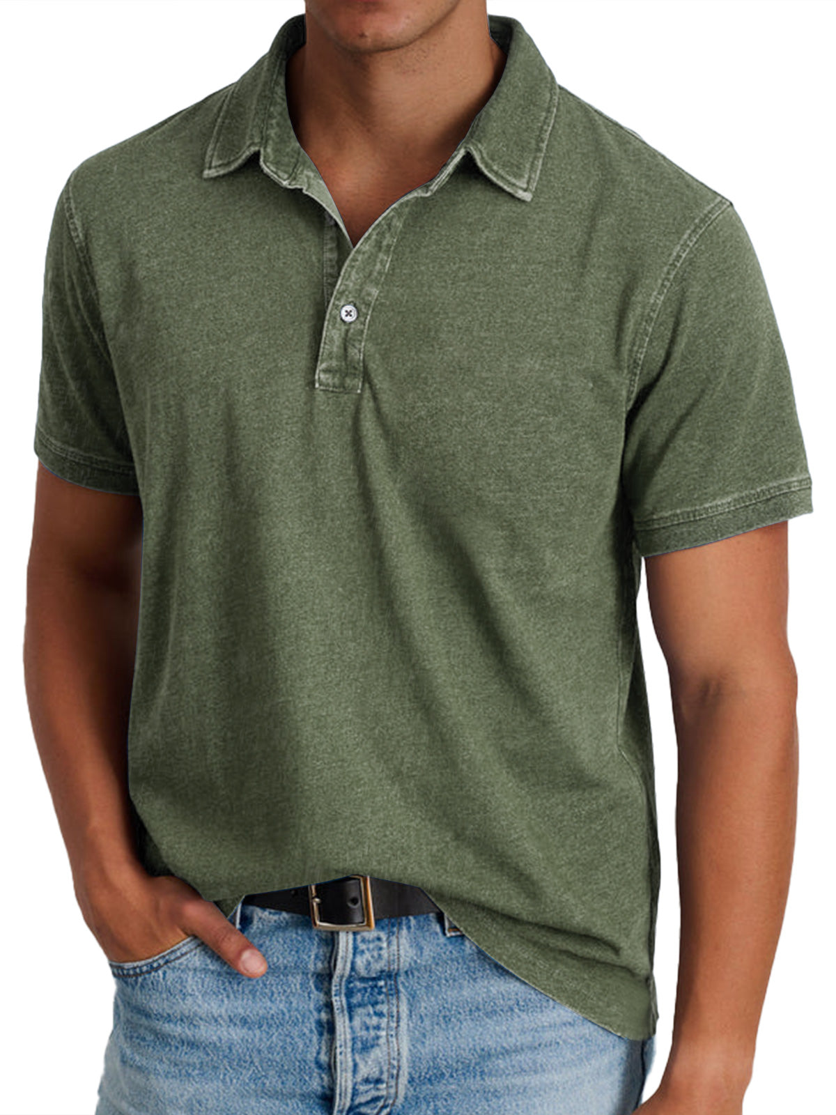 Polo pour homme en coton à manches courtes - Militærgrøn / XL