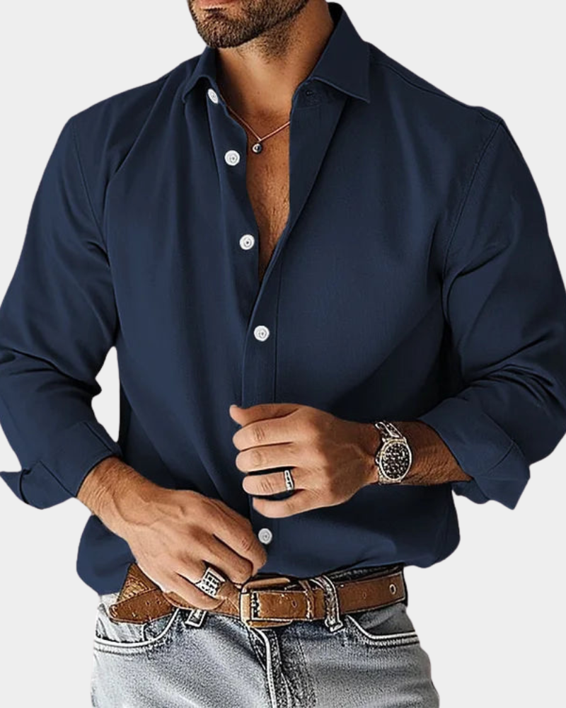 Men's slim fit cotton shirt - Marineblå / S