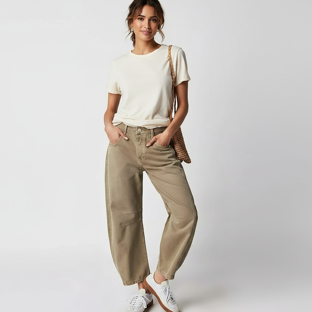 Jean baggy en denim – pantalon wide leg décontracté - Beige / S