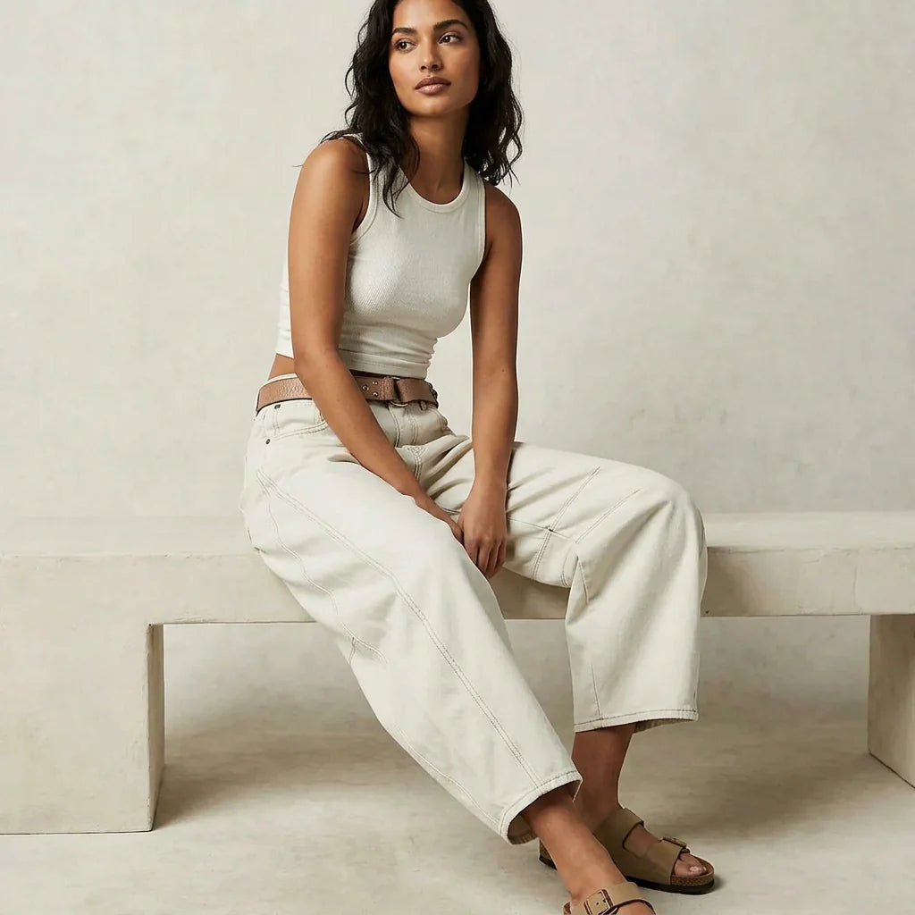Jean baggy en denim – pantalon wide leg décontracté - Blanc / XL