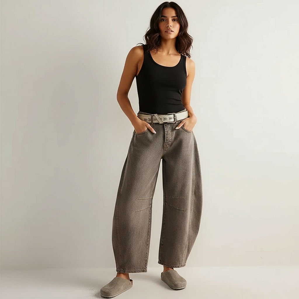 Jean baggy en denim – pantalon wide leg décontracté - Brun / L