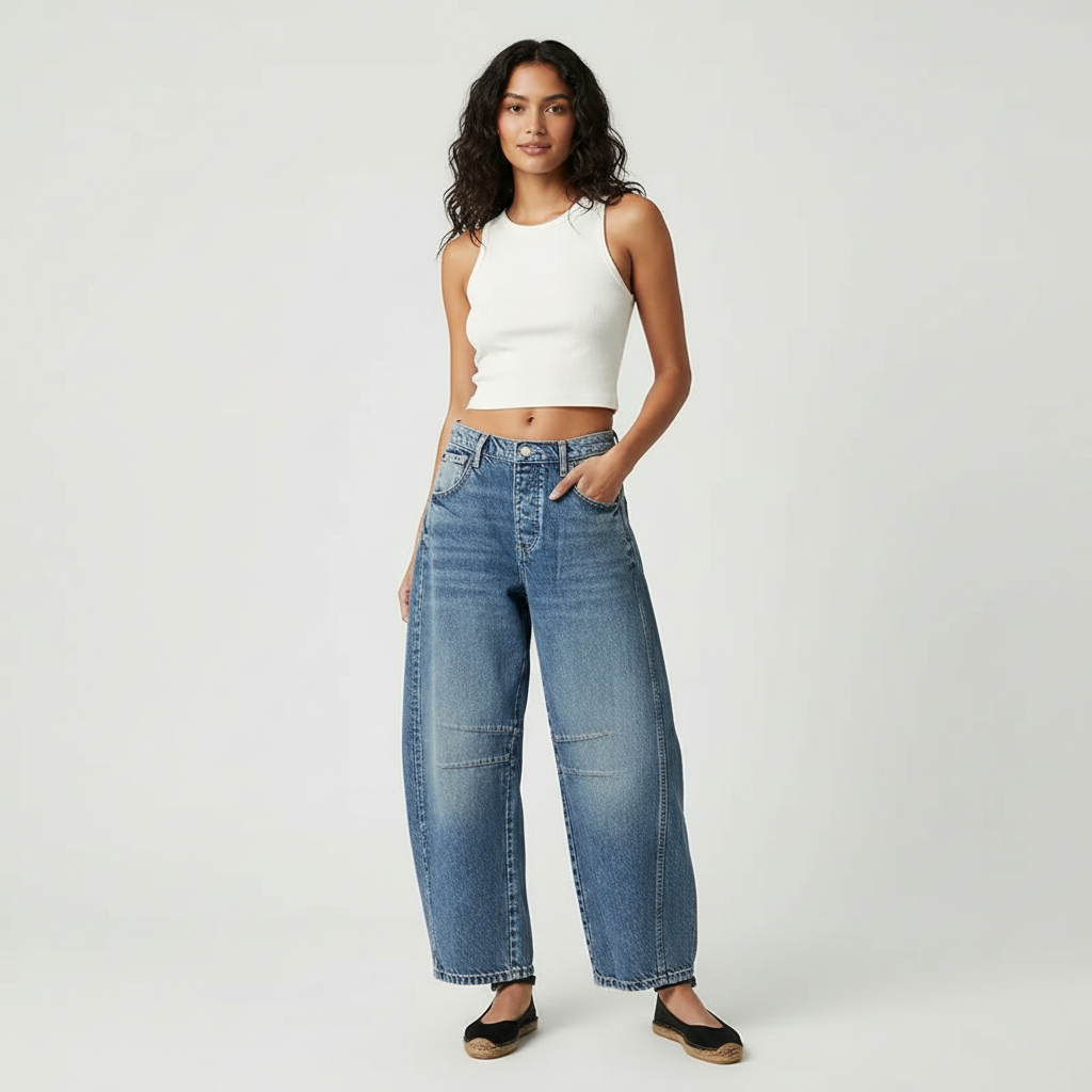 Jean baggy en denim – pantalon wide leg décontracté - Mørkeblå / XL