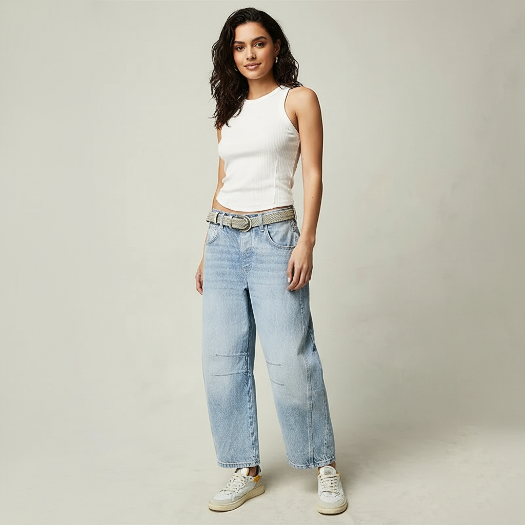 Jean baggy en denim – pantalon wide leg décontracté - Bleu clair / L