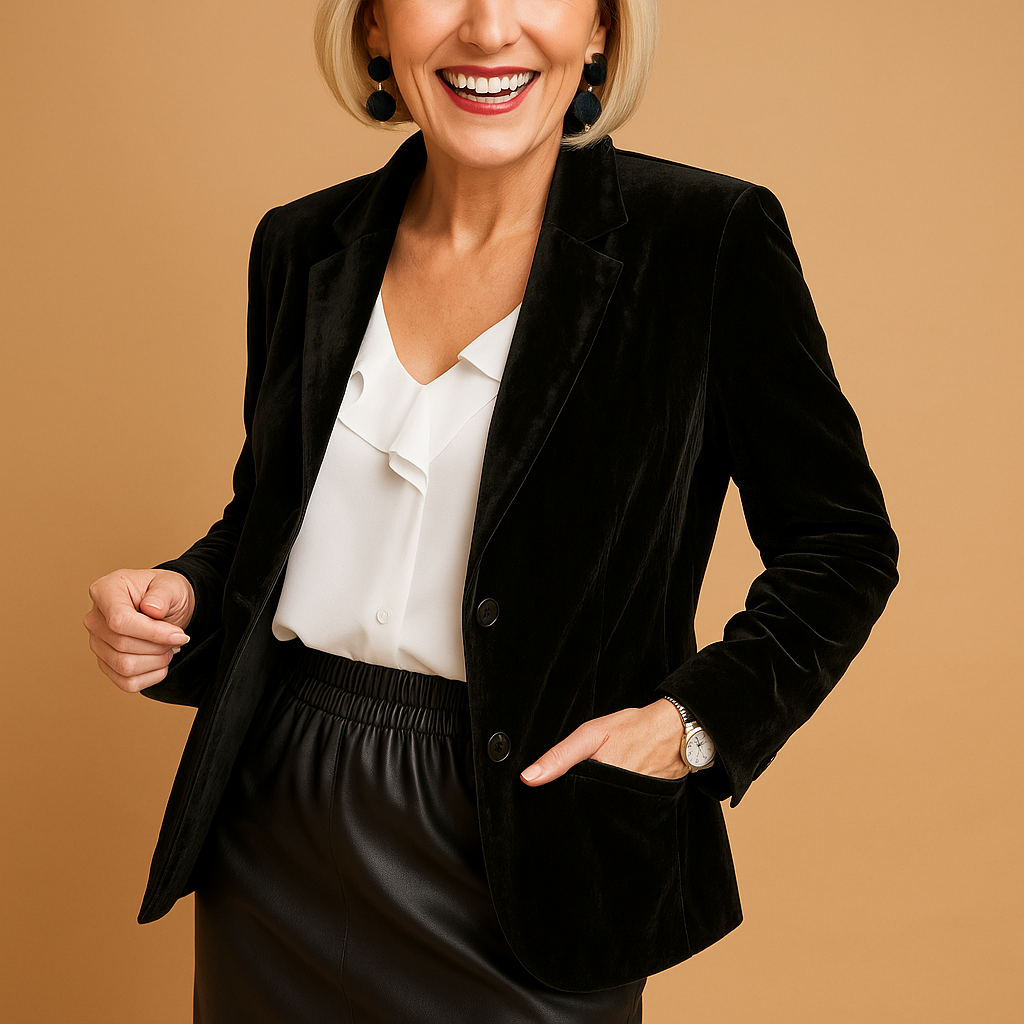 Blazer en velours côtelé pour femme à coupe classique - Sort / XL