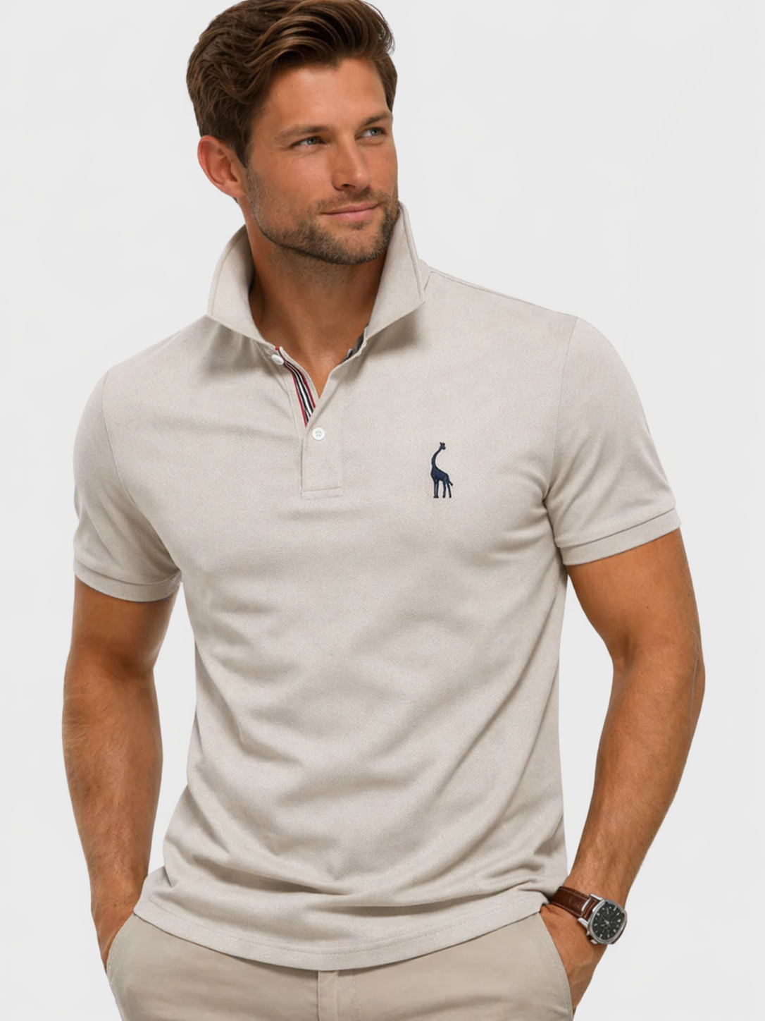 Polo pour homme avec col contrasté - Kaki / S