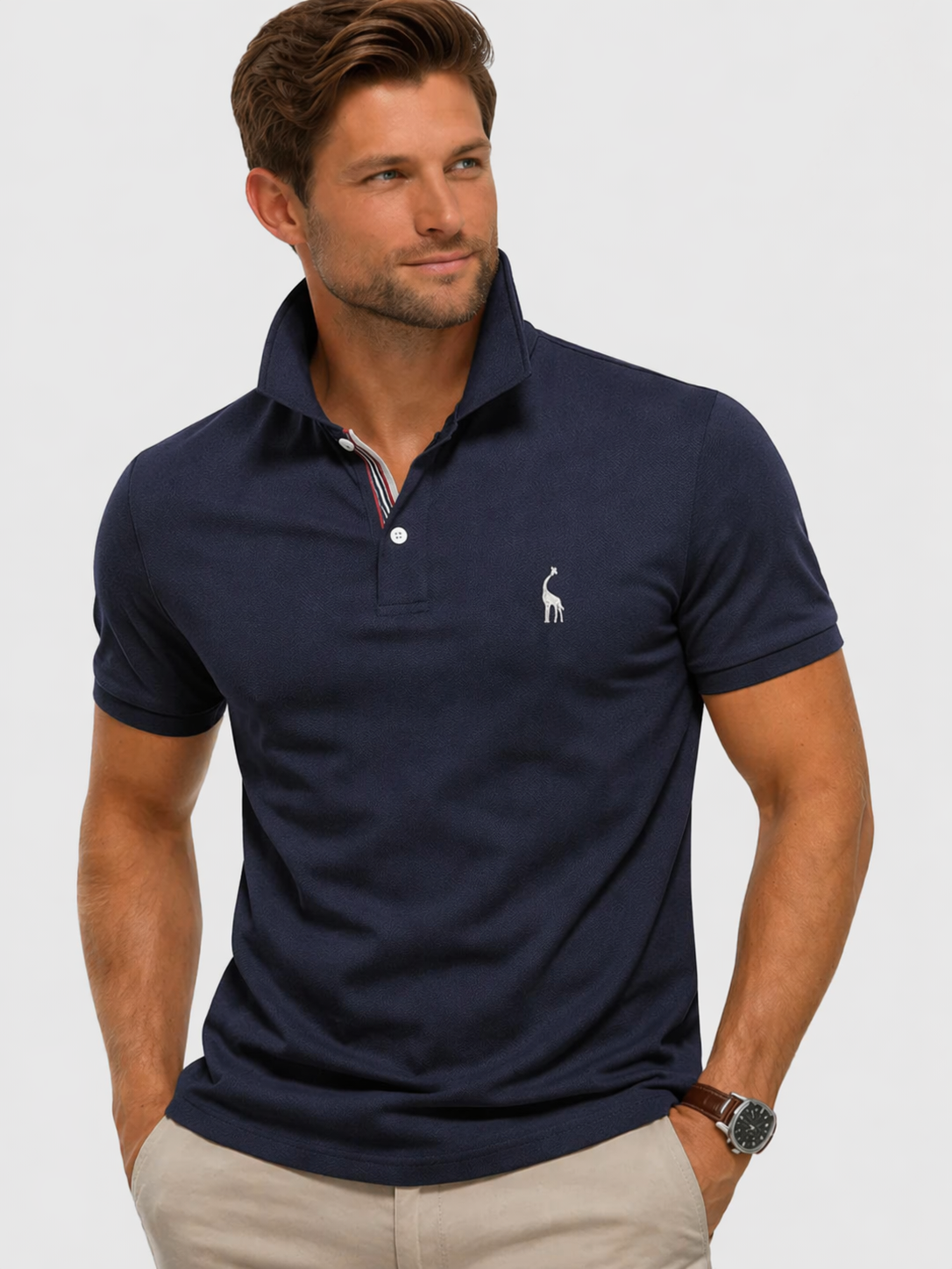 Polo pour homme avec col contrasté - Bleu marine / XL