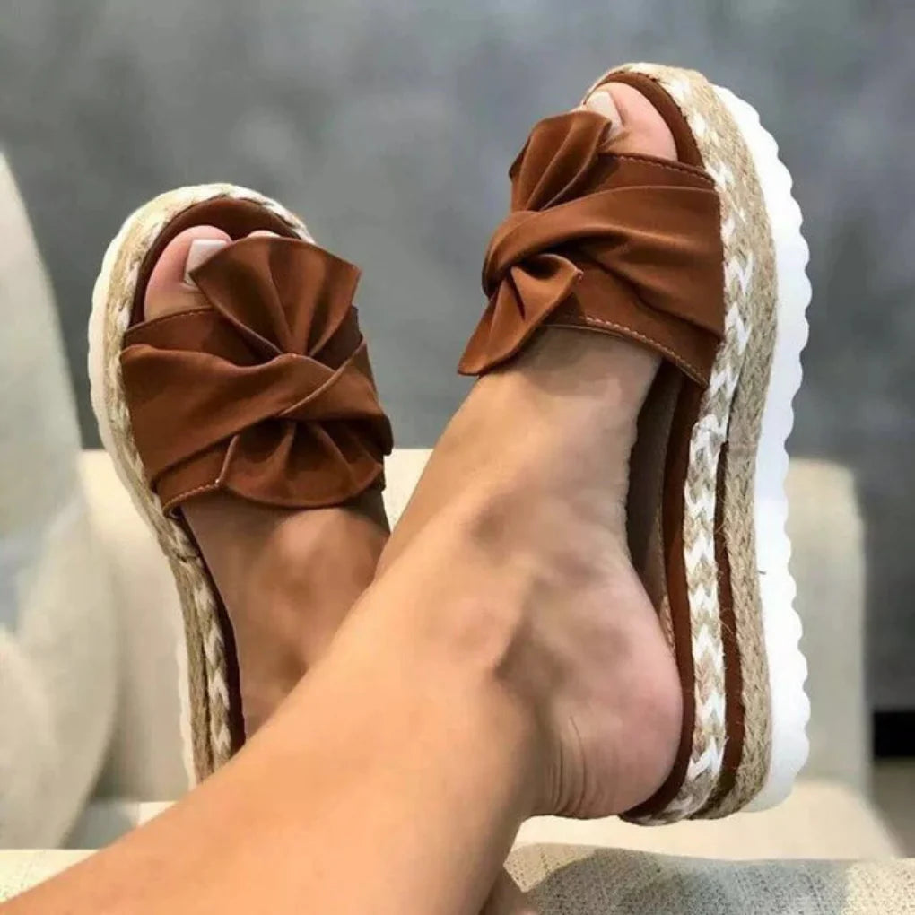 Sandalias ortopédicas para mujer con lazo y plataforma - Beige / EU 43/UK 8.5/US 11