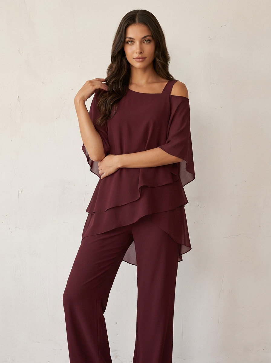 Completo coordinato da donna con top con spalle scoperte - Rosso / L