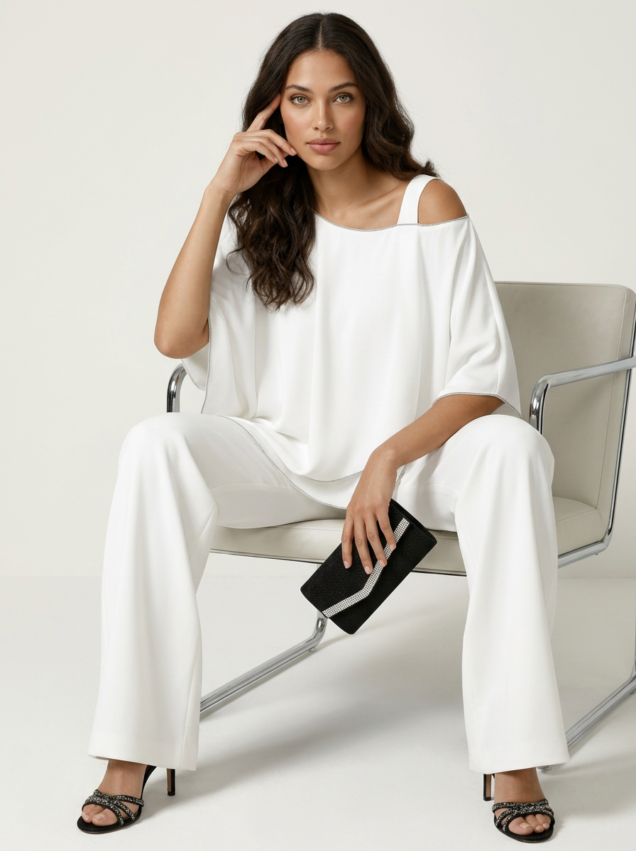 Give me a co-ord set with a cold-shoulder top - Hvid / 2XL