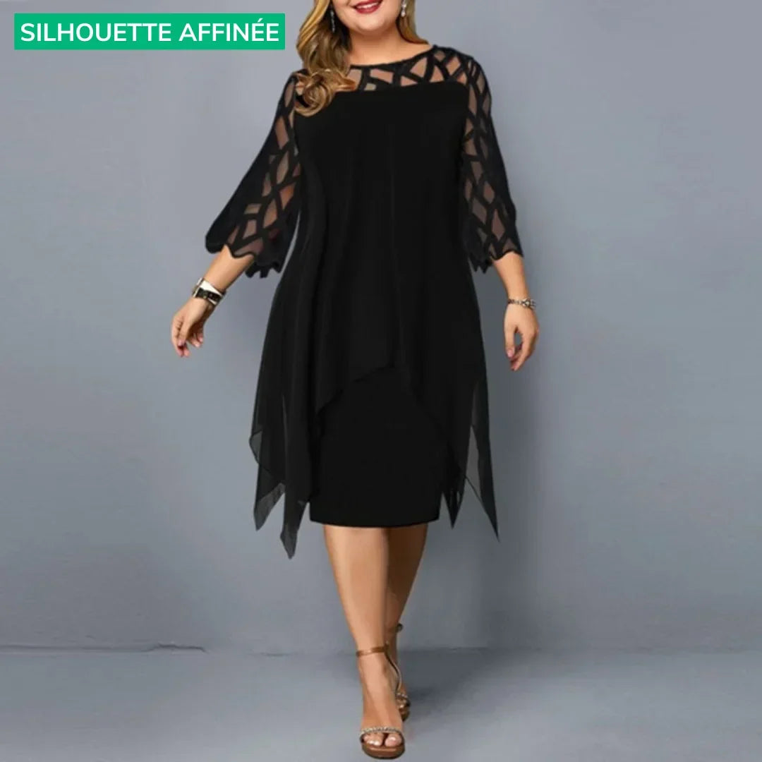 Abito da festa da donna in chiffon con maniche trasparenti - Nero / 3XL