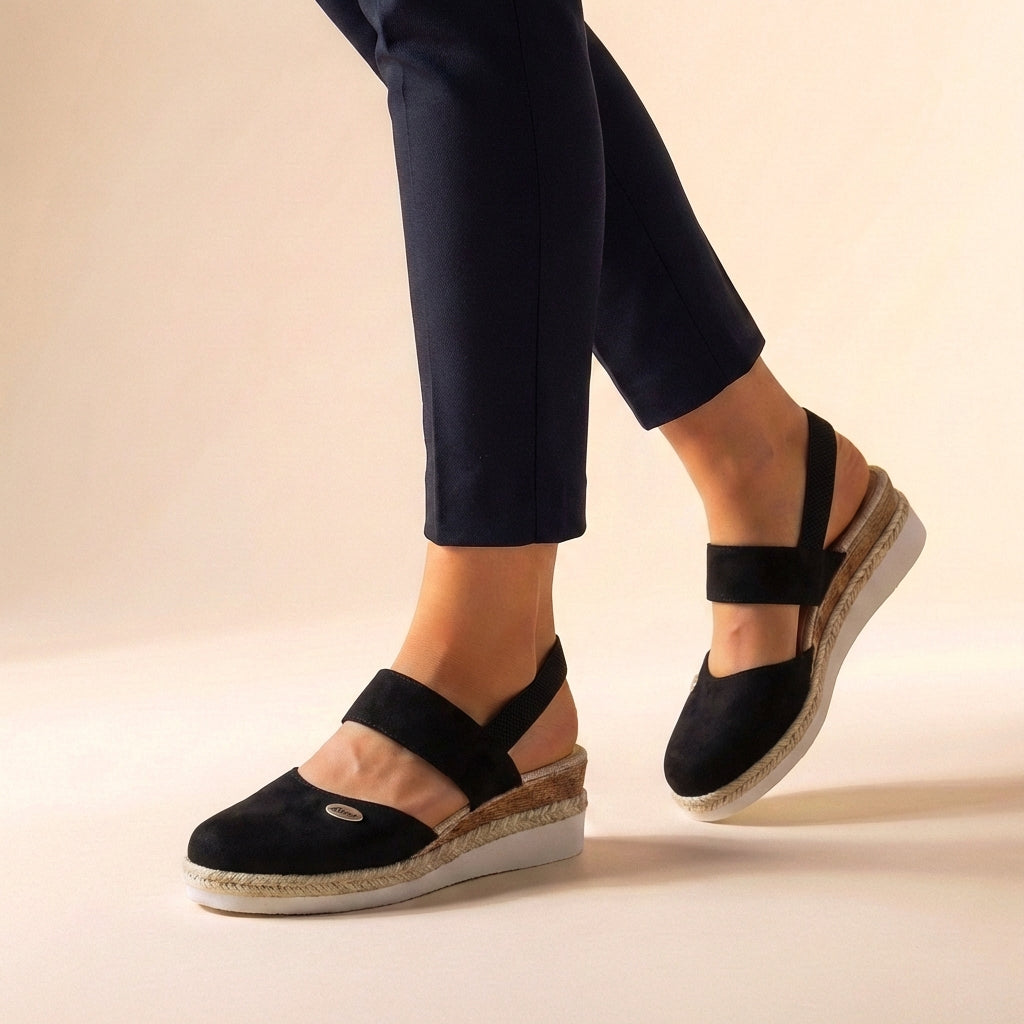 Give me espadrille sandals in suede with braided wedge sole. - Sort / EU 37/UK 4/US 6.5