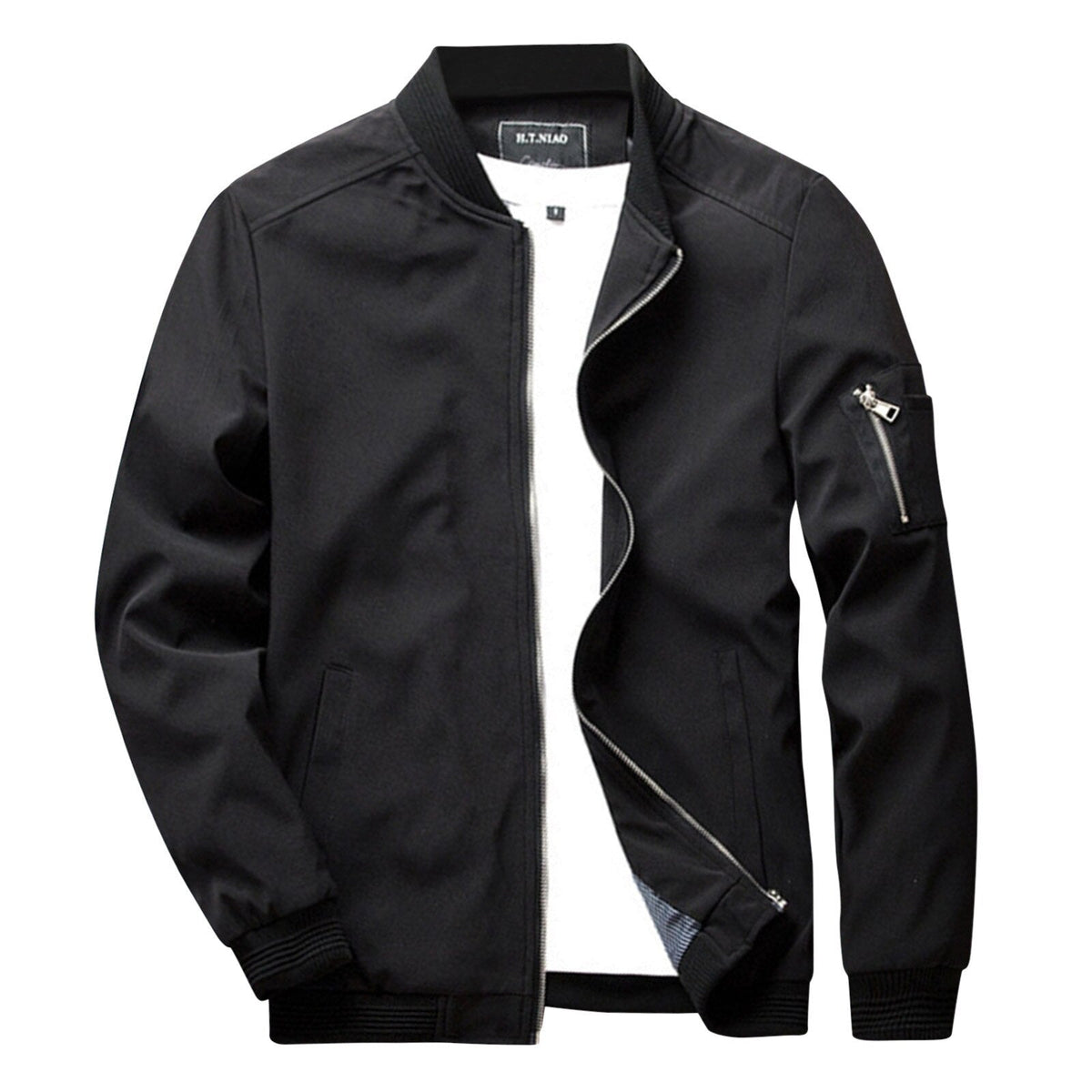 Light bomber jacket with zippered sleeve pocket - Sort / 4XL