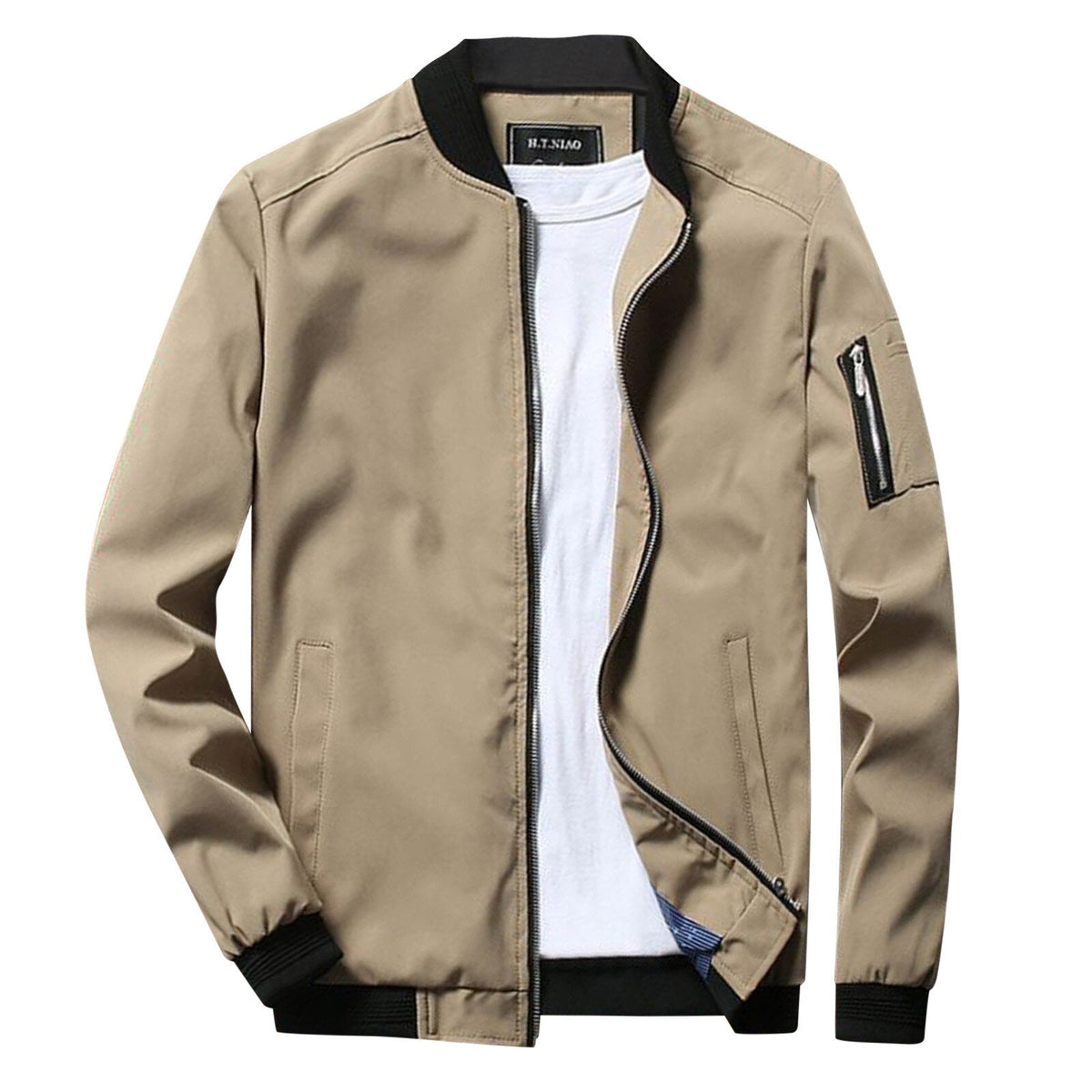 Light bomber jacket with zippered sleeve pocket - Beige / L