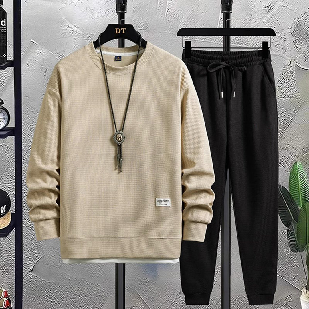 Ensemble de jogging pour homme avec sweat-shirt et pantalon de jogging - Beige/Sort / 2XL