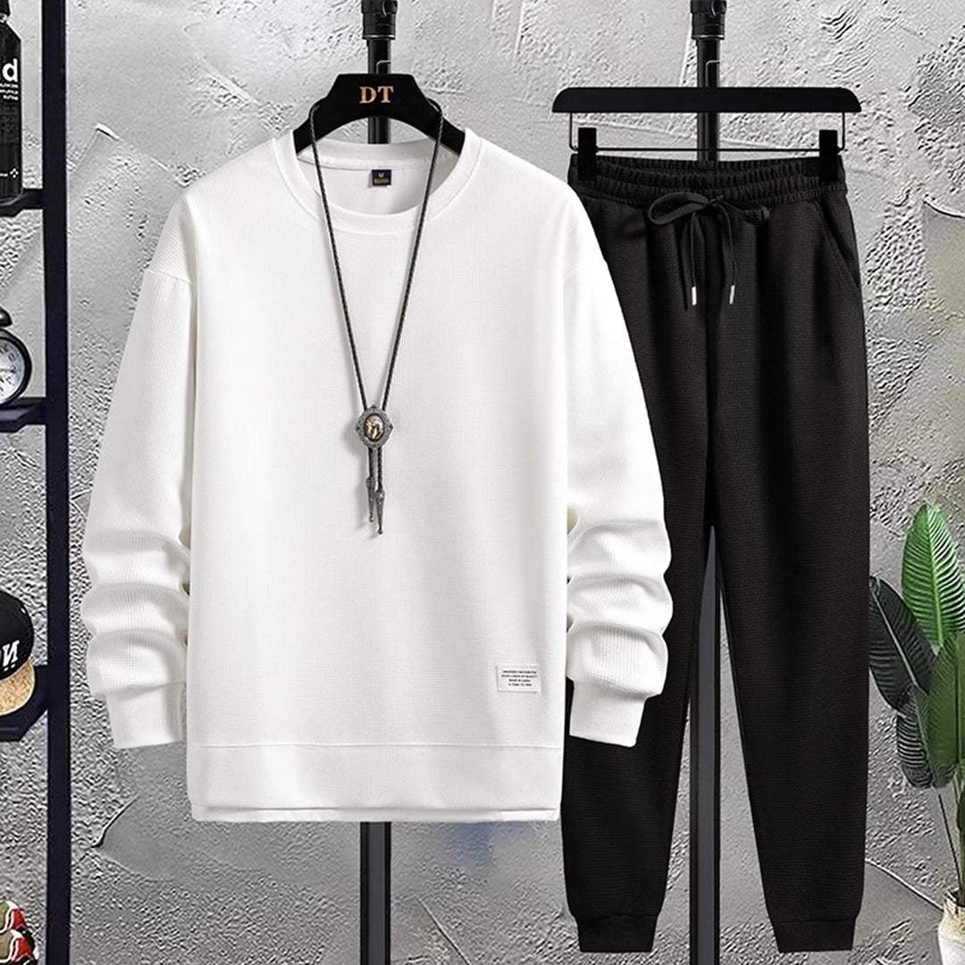 Ensemble de jogging pour homme avec sweat-shirt et pantalon de jogging - Hvid/Sort / 2XL