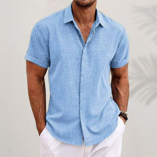 Men's short-sleeve cotton shirt - Light blue / 2XL