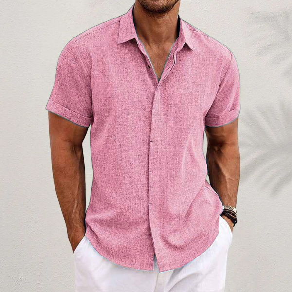 Men's short-sleeve cotton shirt - Pink / M