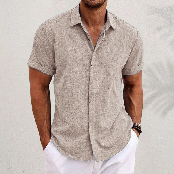 Men's short-sleeve cotton shirt - Khaki / XL