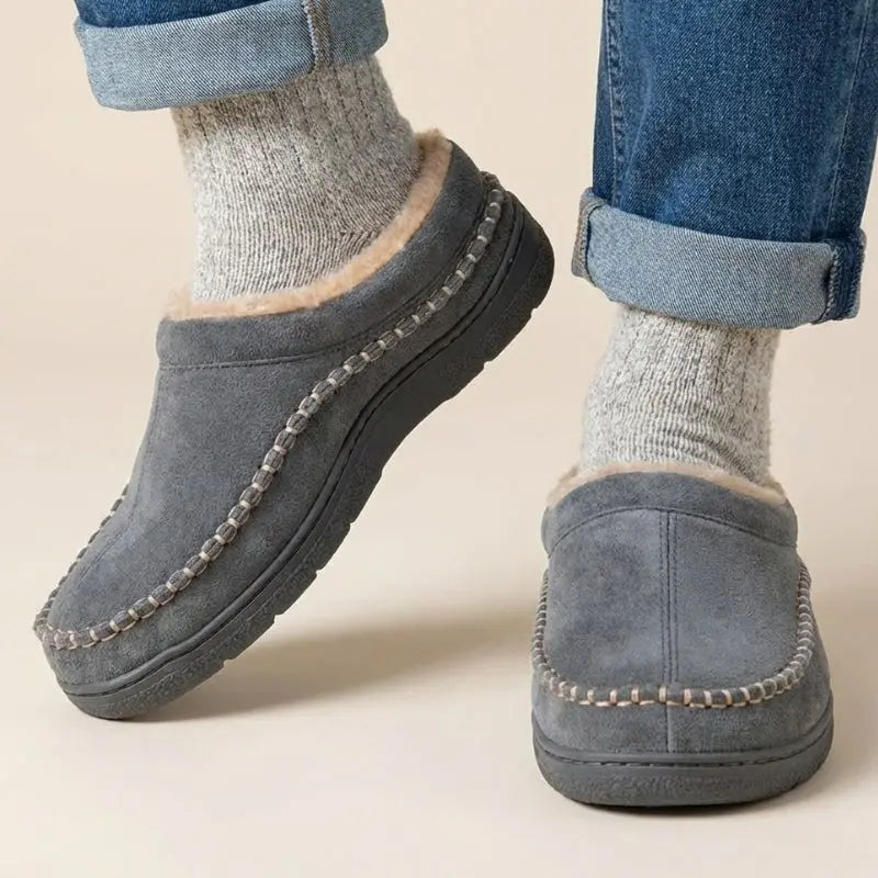Chaussons fourrés pour homme à coupe large et semelle épaisse - Grå / EU 45 / UK 10.5 / US 11.5