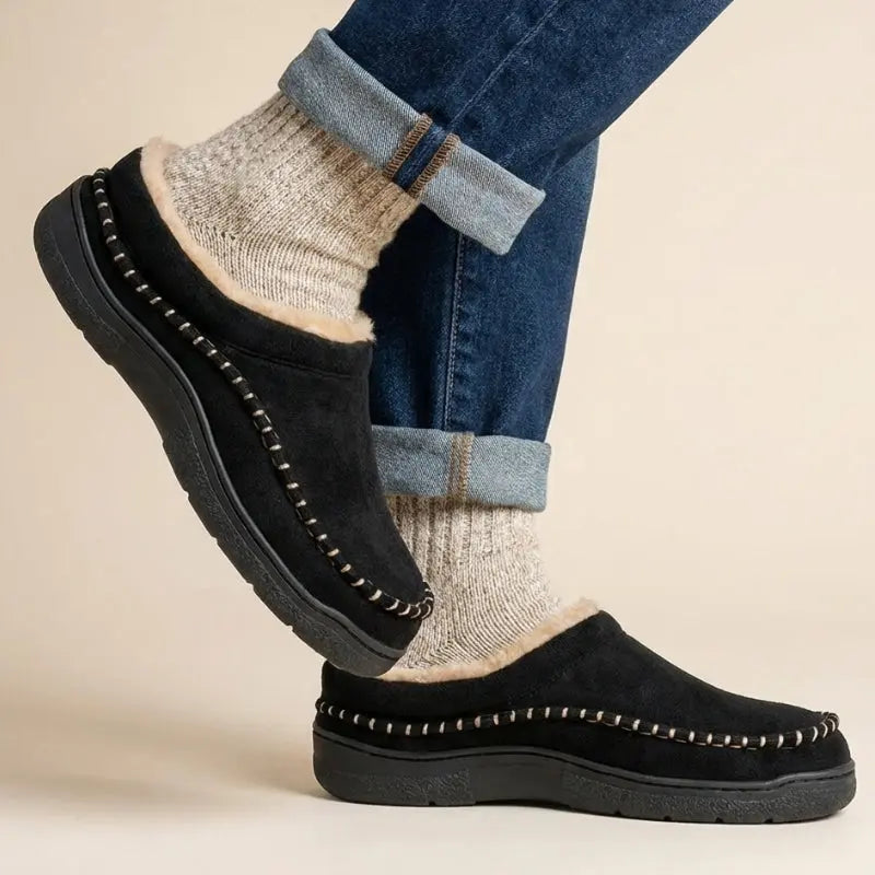 Chaussons fourrés pour homme à coupe large et semelle épaisse - Sort / EU 44 / UK 9.5 / US 10.5