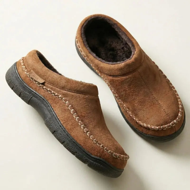 Chaussons fourrés pour homme à coupe large et semelle épaisse - Brun / EU 41 / UK 7 / US 8