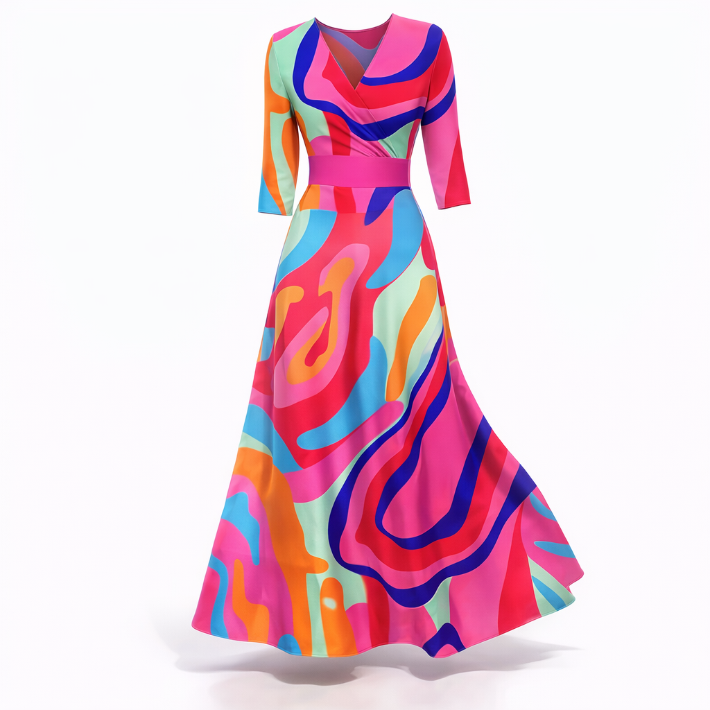 Robe longue en satin à imprimé floral et coupe portefeuille - Lyserød / 3XL