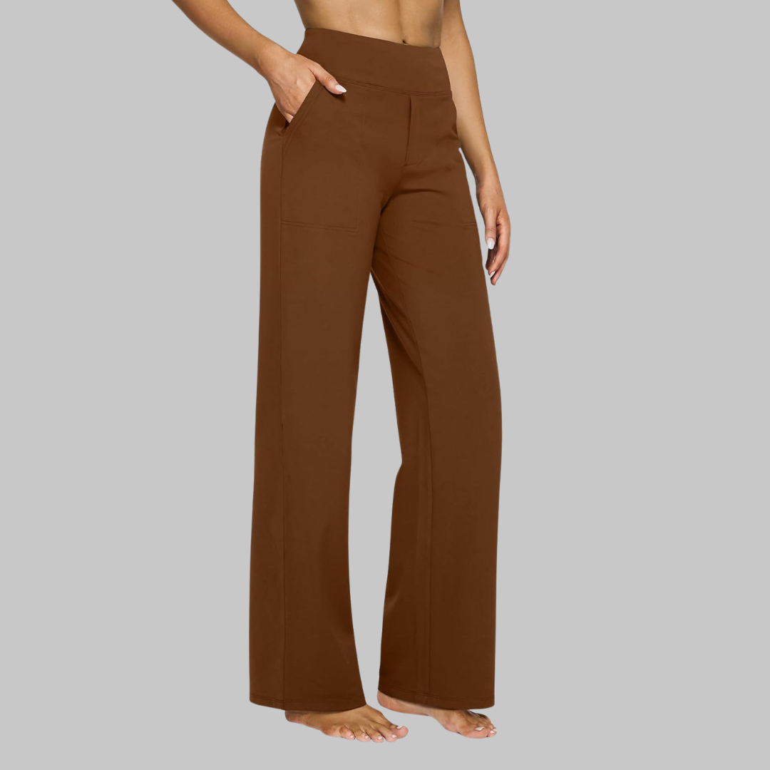 Pantalones elásticos para mujer de talle alto - Marrón oscuro / S
