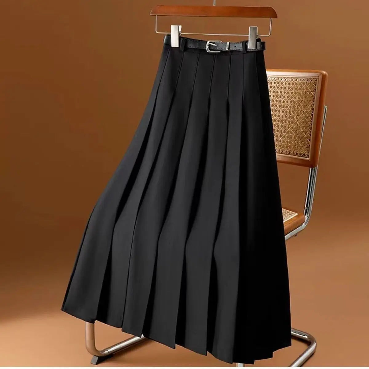 Jupe midi plissée pour femme avec ceinture - Sort / L - Tour de taille 72 cm