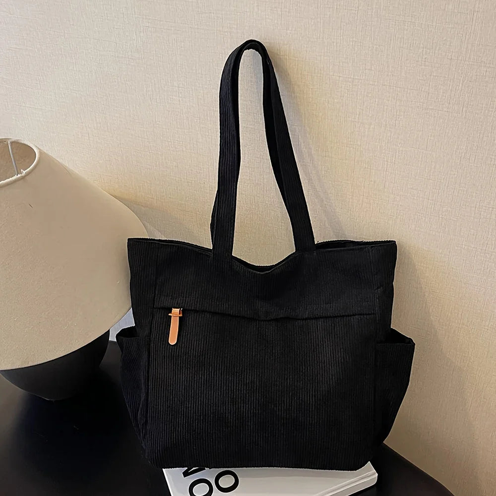 Cabas pour femme en velours côtelé de coton avec poche avant - Sort