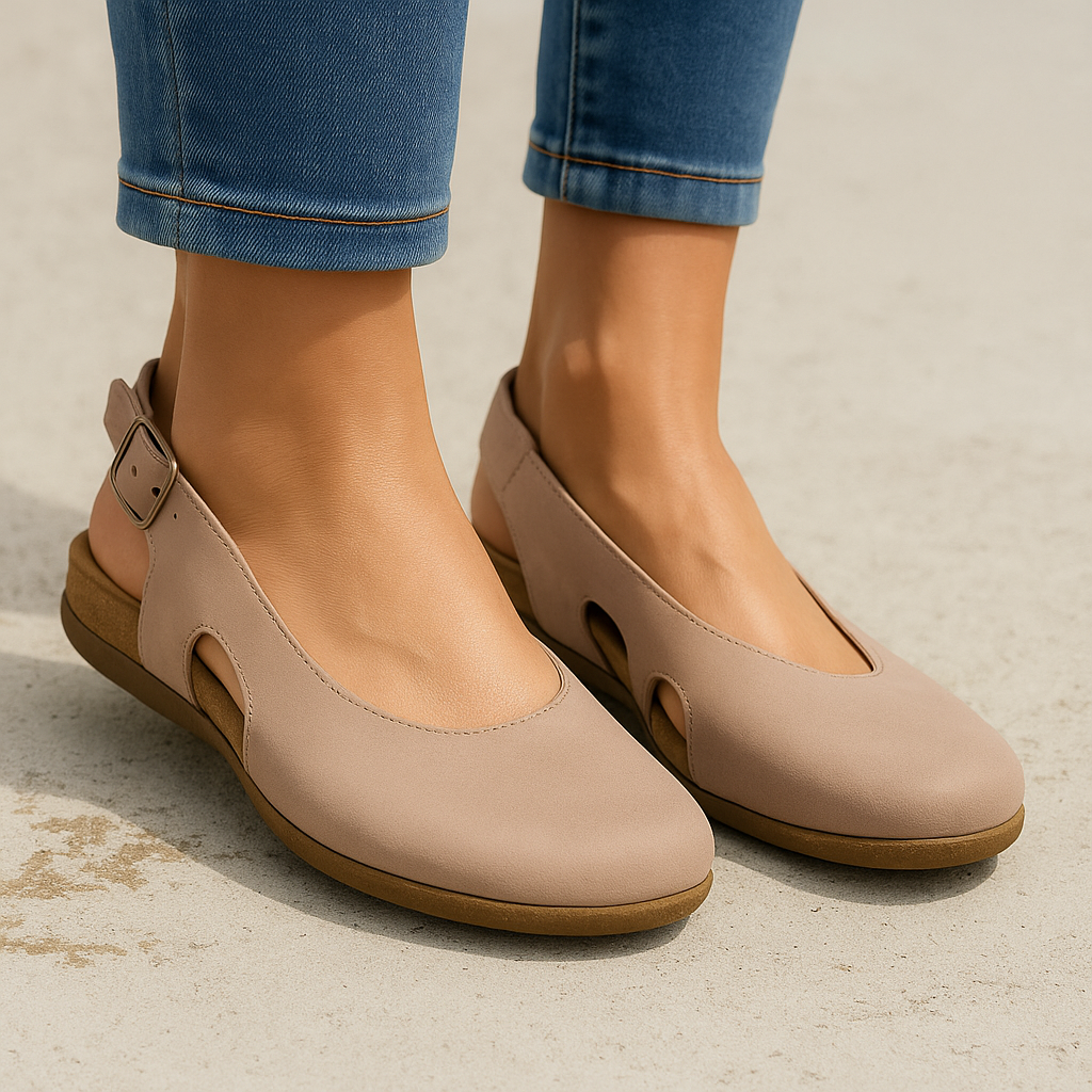 Damskie sandały typu slingback z klamrą - Beige / EU 44.5/UK 10/US 12.5