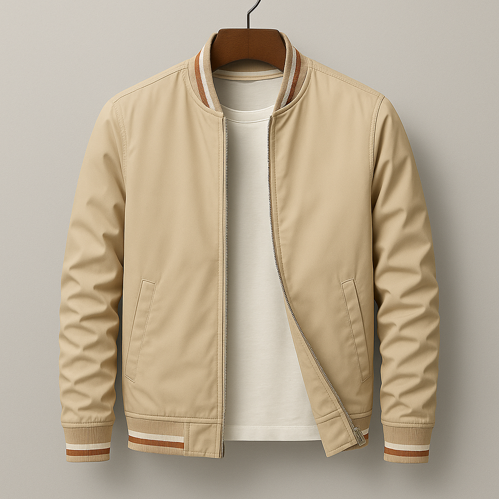 Men's bomber jacket in cotton with ribbed trim - Beige / XL