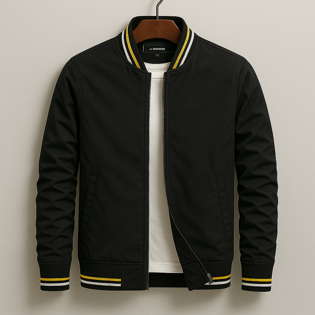Men's bomber jacket in cotton with ribbed trim - Sort / XL