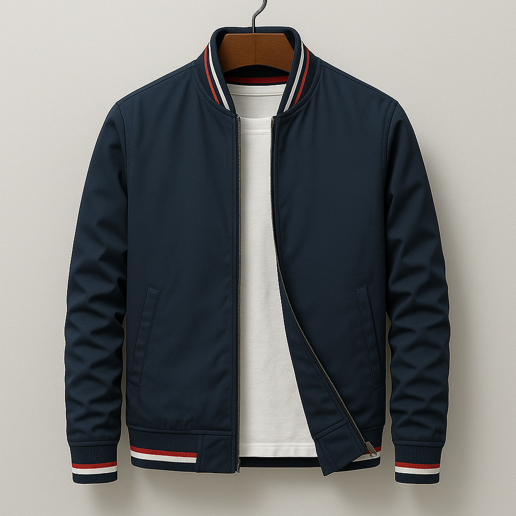 Men's bomber jacket in cotton with ribbed trim - Blå / 2XL