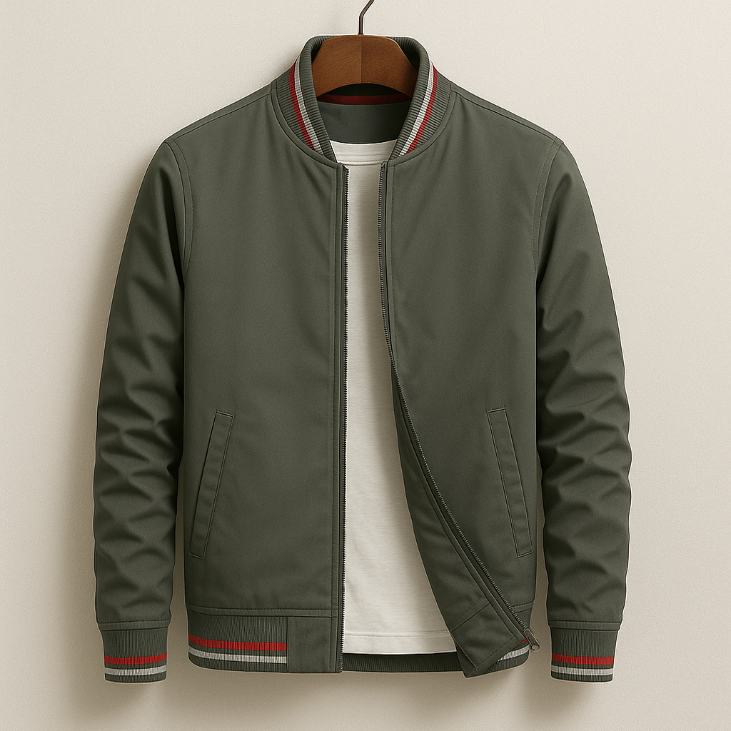 Men's bomber jacket in cotton with ribbed trim - Grå / L