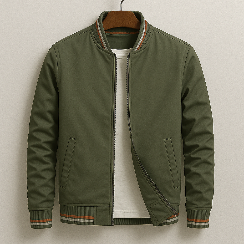 Men's bomber jacket in cotton with ribbed trim - Grøn / M