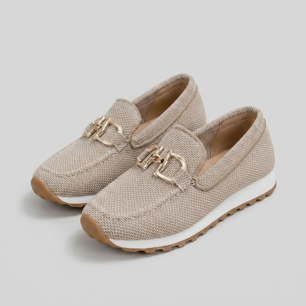 Damskie mokasyny z siateczki z klamrą - Beige / EU 40.5/UK 7/US 9.5