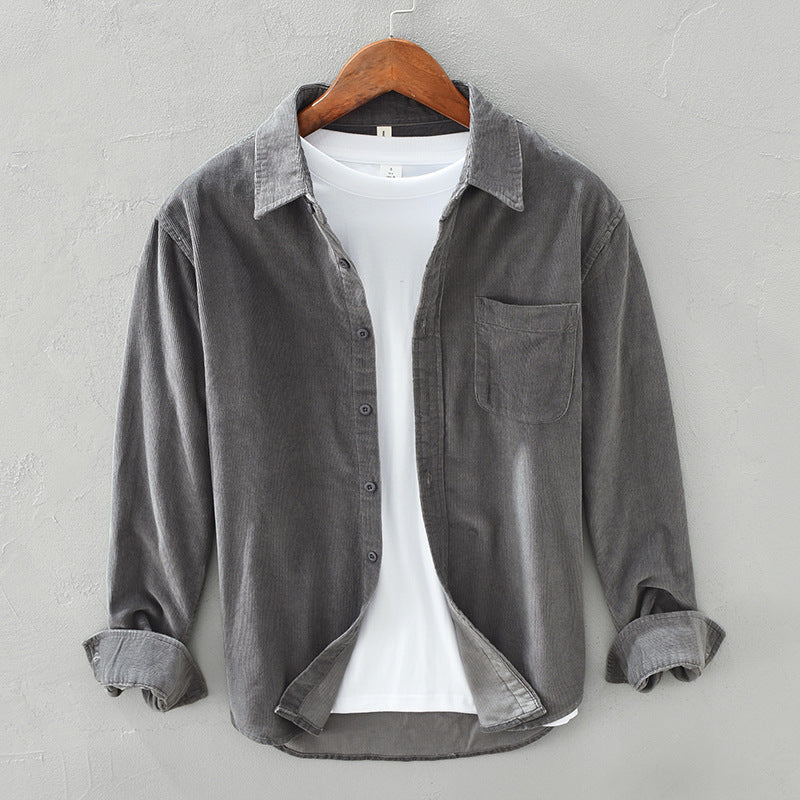 Camicia di velluto da uomo con tasca sul petto - Grigio scuro / 2XL