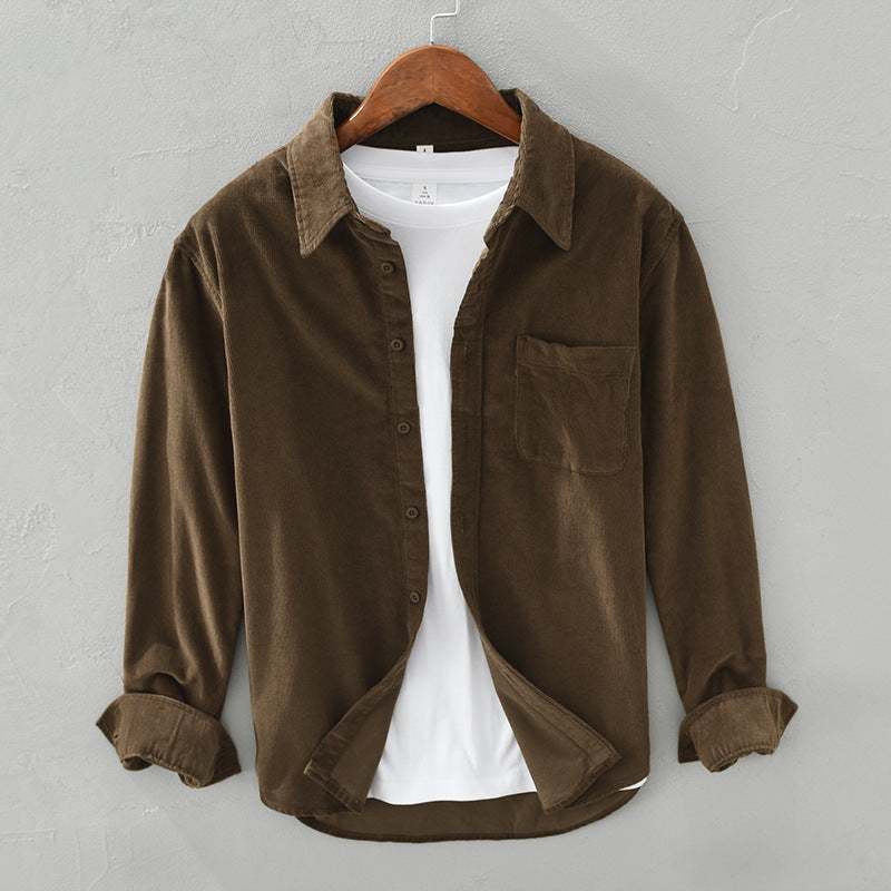 Camicia di velluto da uomo con tasca sul petto - Marrone / L